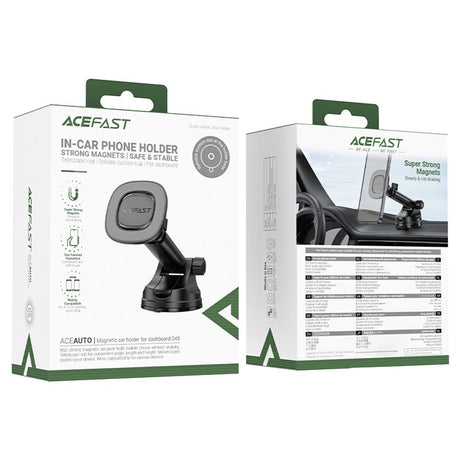Suport Acefast (D45), for Dashboard/Windshield, Strong Magnetic Grip, Telescopic Rod, Non-Slip Pad, 4.7 - , Negru