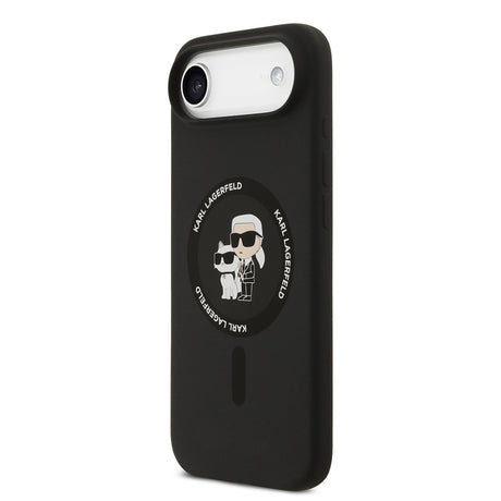 Husa de protectie Karl Lagerfeld Silicone Ring MagSafe (KLHMP17MSCMKCRHK) compatibil cu iPhone 17 Air, Negru Karl&Choupette