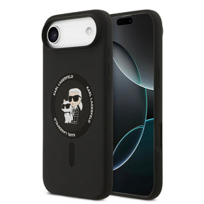 Husa de protectie Karl Lagerfeld Silicone Ring MagSafe (KLHMP17MSCMKCRHK) compatibil cu iPhone 17 Air, Negru Karl&Choupette