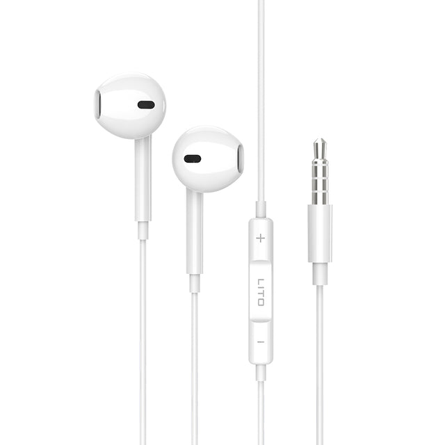 Casti Lito Wired Earphones (LF01A), Jack 3.5mm, Stereo, Half In-ear, with HD Microphone, 1.2m, Alb