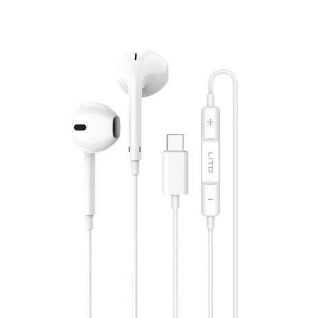Casti Lito Wired Earphones (LF01T), Type-C, Stereo, Half In-ear, with HD Microphone, 1.2m, Alb