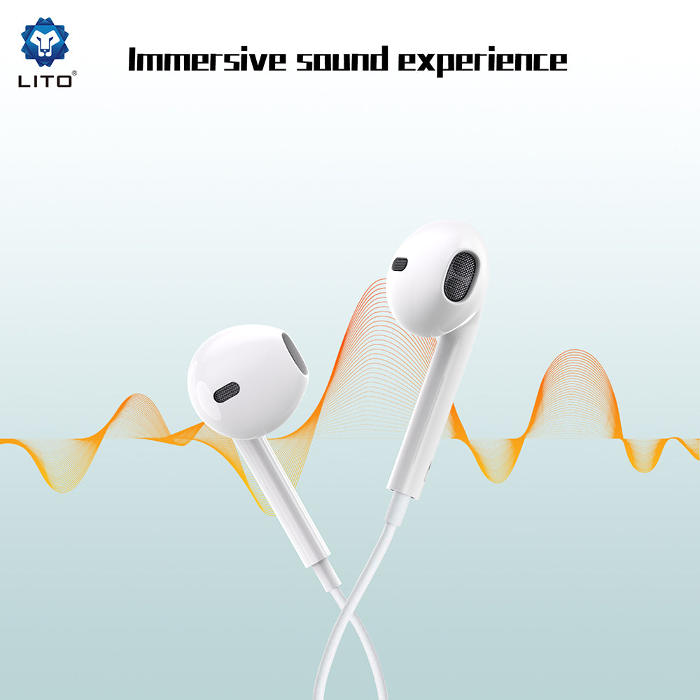 Casti Lito Wired Earphones (LF01T), Type-C, Stereo, Half In-ear, with HD Microphone, 1.2m, Alb
