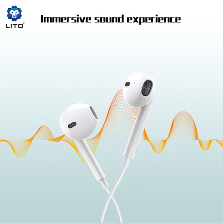 Casti Lito Wired Earphones (LF01T), Type-C, Stereo, Half In-ear, with HD Microphone, 1.2m, Alb