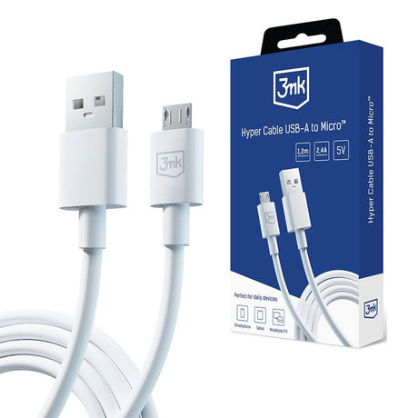 Cablu 3mk Hyper, USB-A to Micro-USB, 5V, 2.4A, 1.2m, Alb