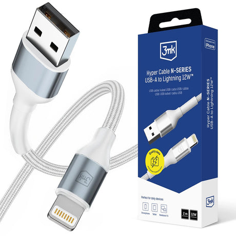 Cablu 3mk Hyper N-Series, USB to Lightning, 12W, 5V/2.4A, 2m, Alb