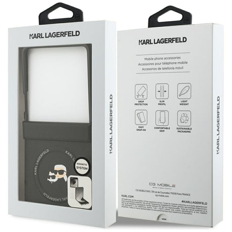 Husa de protectie Karl Lagerfeld Leather Karl & Choupette Pins MagSafe (KLHMZF7PSMLRKCK) compatibil cu Samsung Galaxy Z Flip7, Negru