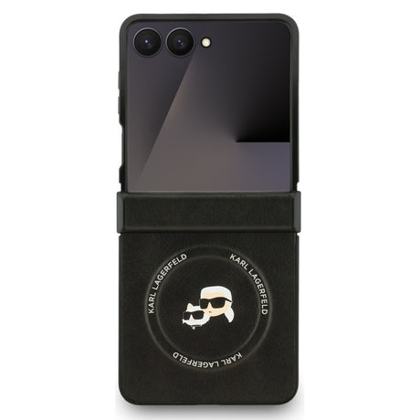Husa de protectie Karl Lagerfeld Leather Karl & Choupette Pins MagSafe (KLHMZF7PSMLRKCK) compatibil cu Samsung Galaxy Z Flip7, Negru