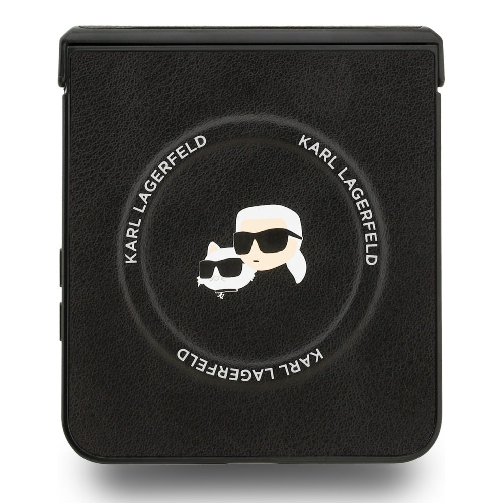 Husa de protectie Karl Lagerfeld Leather Karl & Choupette Pins MagSafe (KLHMZF7PSMLRKCK) compatibil cu Samsung Galaxy Z Flip7, Negru