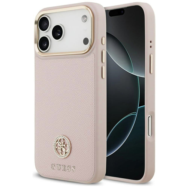 Husa de protectie Guess Grained Strass Logo MagSafe (GUHMP17LPGCRMDEP) compatibil cu iPhone 17 Pro, Roz