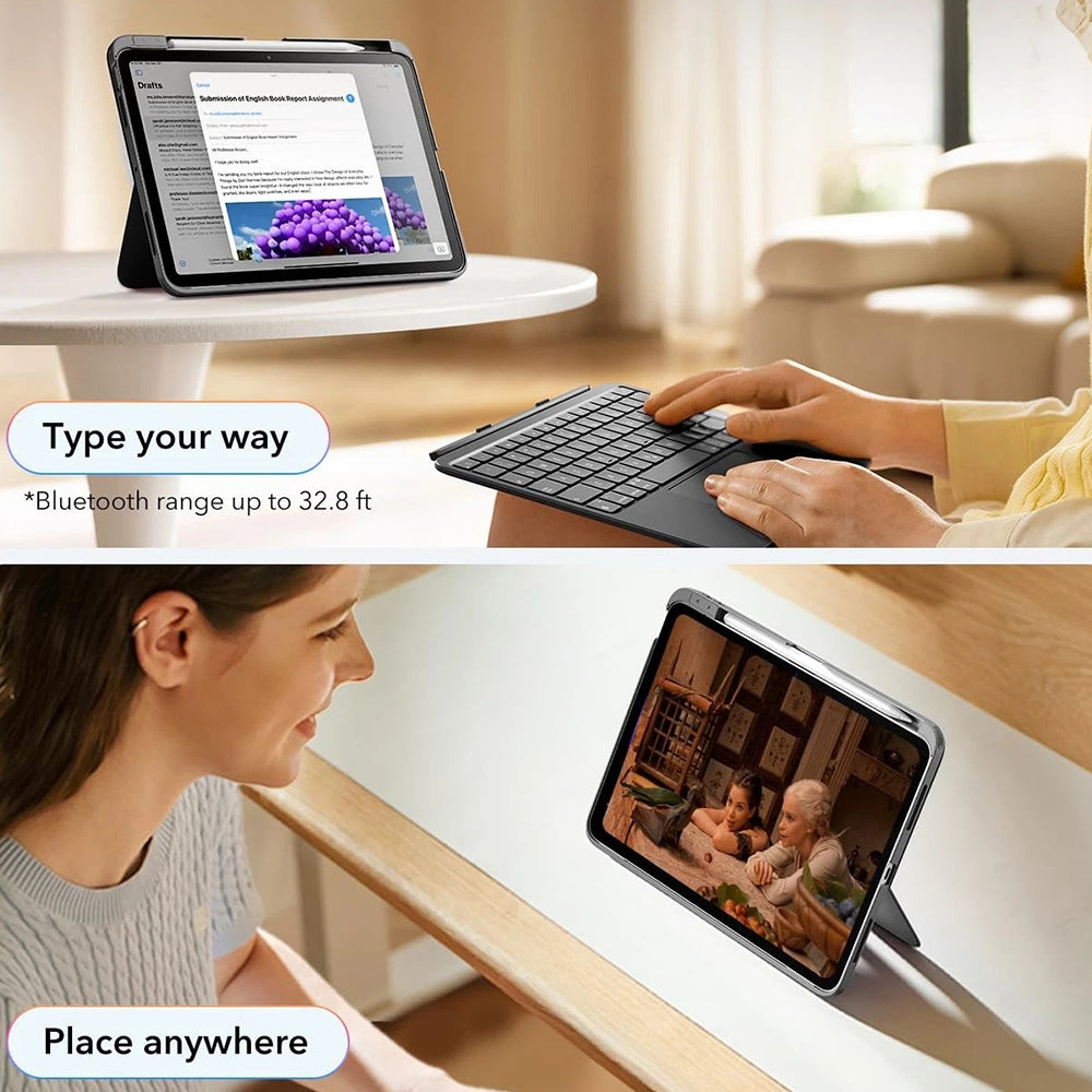 Husa de protectie tableta ESR Flex Keyboard Case compatibil cu iPad Air 4 (2020) / Air 5 (2022) / Air 11 (2024) / Air 11 (2025) / Air 11 (2026), Gri Inchis