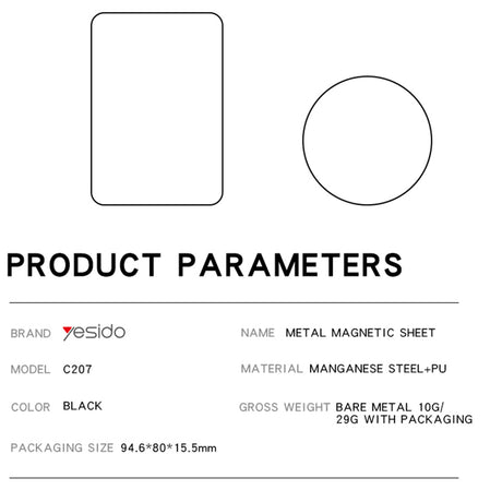 Suport Yesido (set de 2) Metal Plate (C207), Round + Rectangle Shapes, Leather Pattern, Universal, Negru