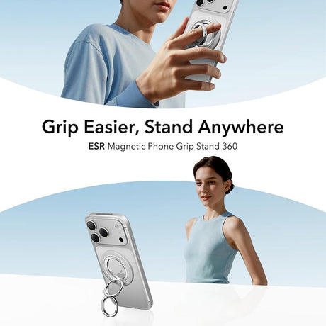 Suport ESR Phone Grip Stand (2K6180261), Magnetic, 360°, 5.2mm Ultra-thin, with HaloLock Universal Ring, Alb