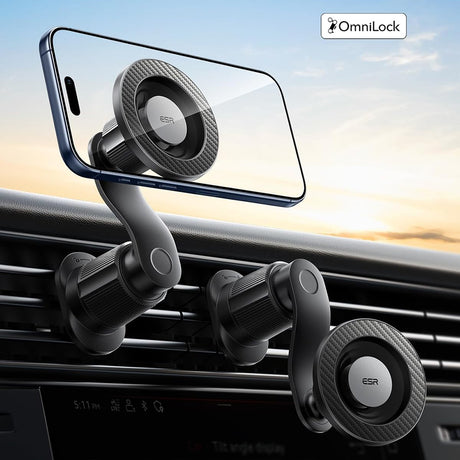 Suport ESR OmniLock (2B52301), for Air Vent, 360°, Magnetic, Shock-absorbing Pad, Pro-level Arm, Negru /Carbon Fiber