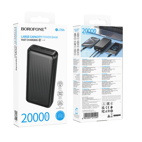 Baterie externa Borofone (BJ78A), 2 x USB, USB-C, Micro-USB, LED Indicator, 20000mAh, Negru