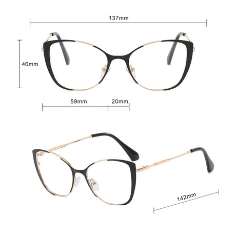 Techsuit Anti-Blue Light Glasses Reflex PC (8808), for Women, Oversized, Metal Frame, AC Lens, Negru