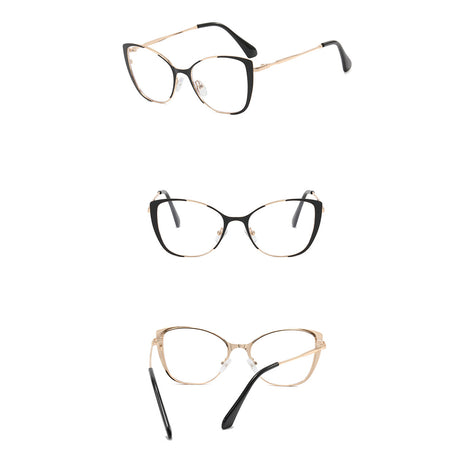 Techsuit Anti-Blue Light Glasses Reflex PC (8808), for Women, Oversized, Metal Frame, AC Lens, Negru