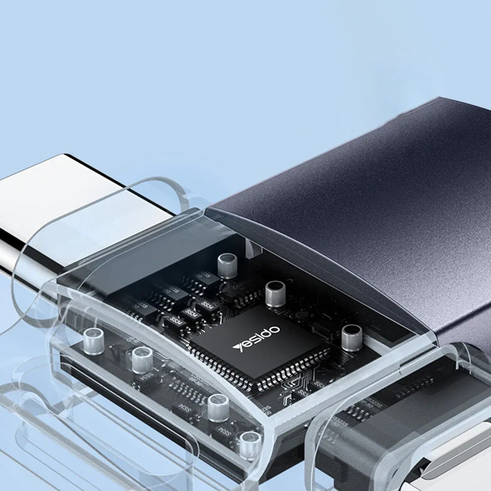 Adaptor Yesido OTG Adapter (GS35), USB 3.0 to Lightning, Type-C, Aluminum Alloy, Mini Design, Gri