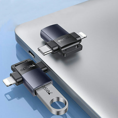 Adaptor Yesido OTG Adapter (GS35), USB 3.0 to Lightning, Type-C, Aluminum Alloy, Mini Design, Gri