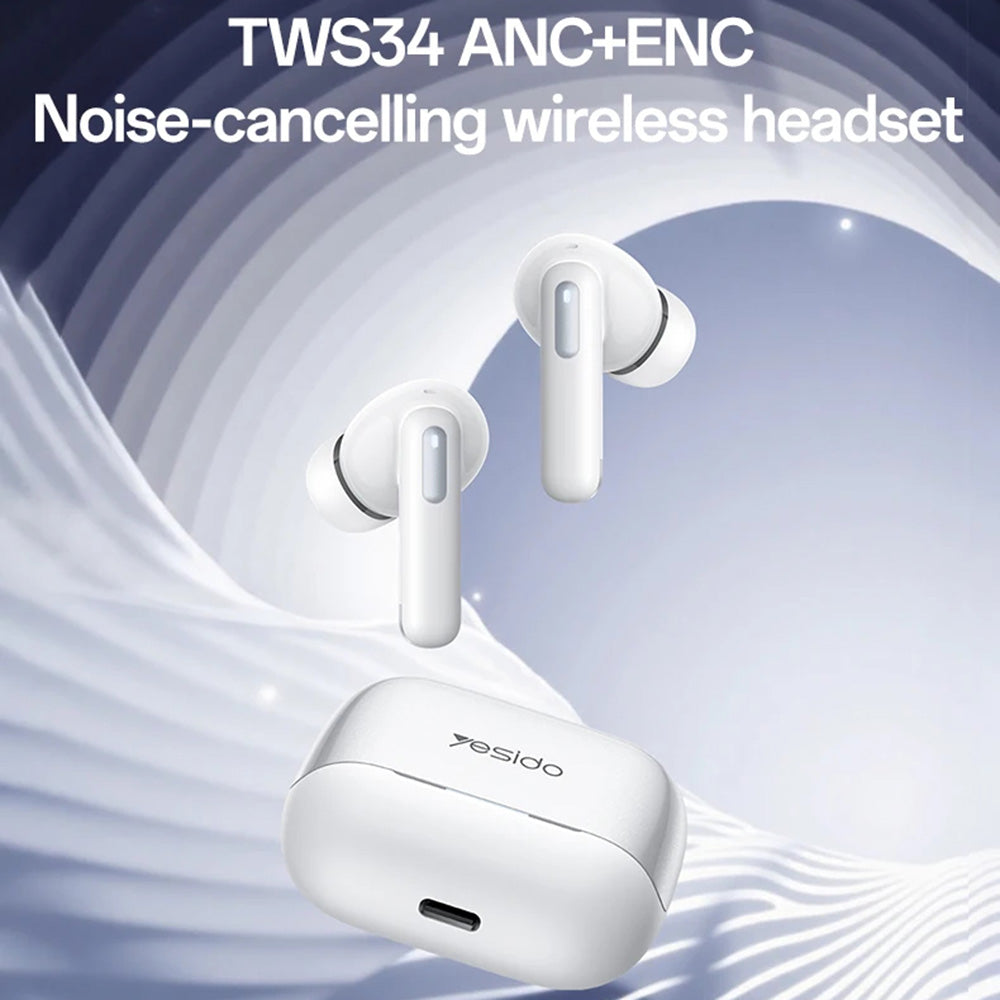 Casti Yesido (TWS34), Dual Microphone, ANC, Bluetooth 5.3, ENC, In-ear Design, Touch Control, 320mAh, Alb