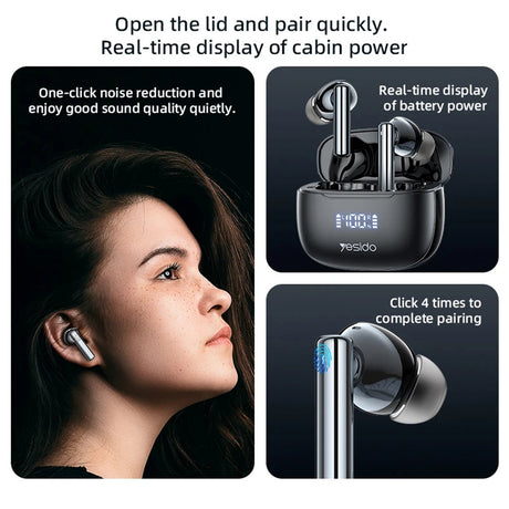 Casti Yesido (TWS23), with Noice Cancelling, Touch Control, Bluetooth V5.3, In-ear Design, 300mAh, Negru
