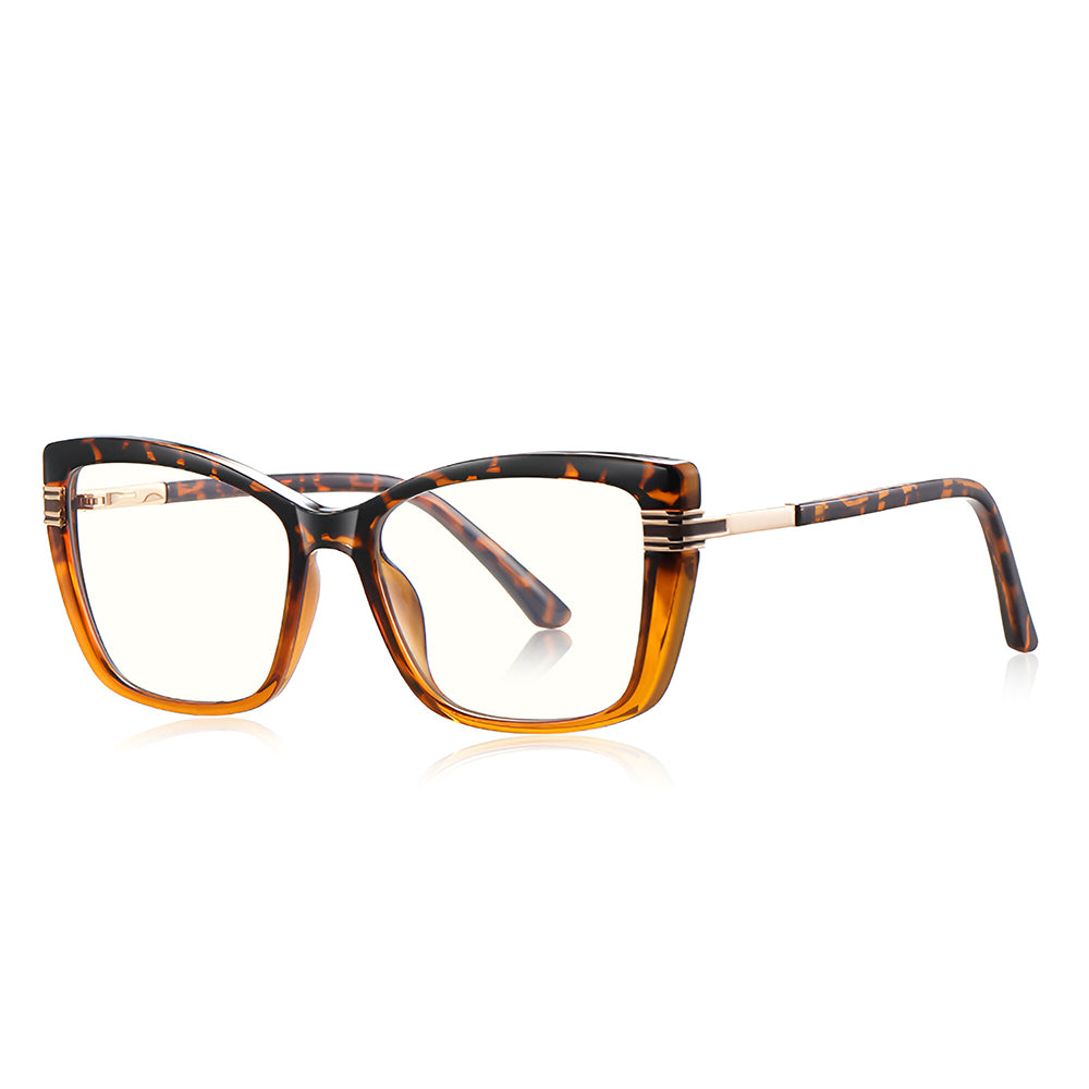 Techsuit Anti-Blue Light Glasses Reflex PC (2273), for Women, Oversized, TR90&Metal Frame, AC Lens, Transparent /Leopard