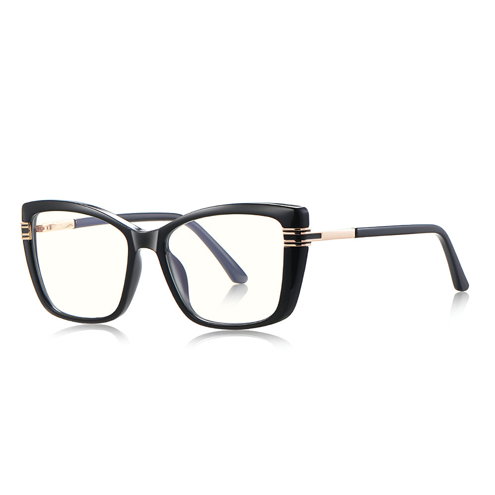 Techsuit Anti-Blue Light Glasses Reflex PC (2273), for Women, Oversized, TR90&Metal Frame, AC Lens, Negru