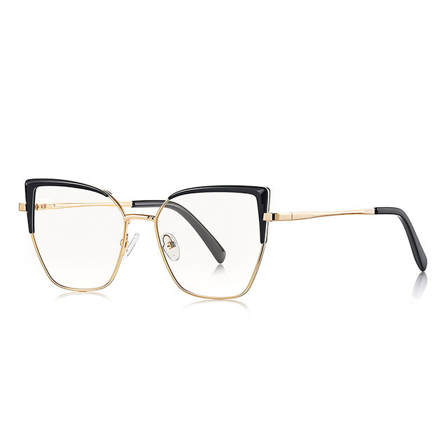 Techsuit Anti-Blue Light Glasses Reflex PC (3156), for Women, Cat Eye, Metal Frame, AC Lens, Auriu /Black