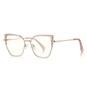 Techsuit Anti-Blue Light Glasses Reflex PC (3156), for Women, Cat Eye, Metal Frame, AC Lens, Auriu /Pink