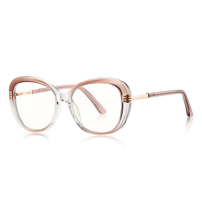 Techsuit Anti-Blue Light Glasses Reflex PC (2265), for Women, Butterfly, TR90&Metal Frame, AC Lens, Transparent /Brown