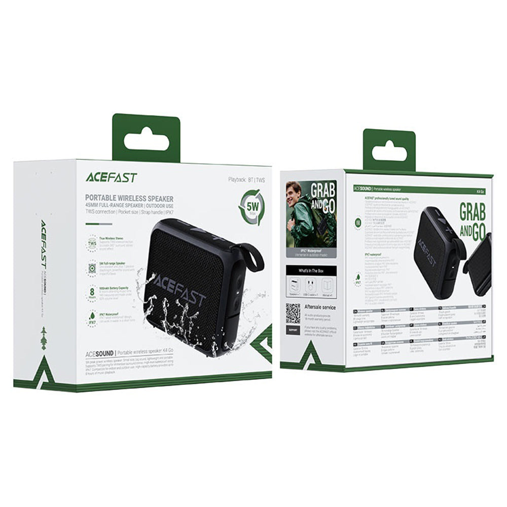 Casti Acefast Wireless Speaker Go (K4), Bluetooth 5.4, Portable, 5W Full-range Speaker, Waterproof IPX7, Type-C, 900mAh, Negru
