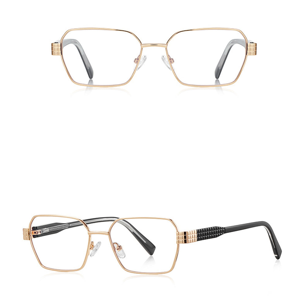 Techsuit Anti-Blue Light Glasses Reflex PC (3161), for Women, Rectangle, Metal Frame, AC Lens, Auriu /Black