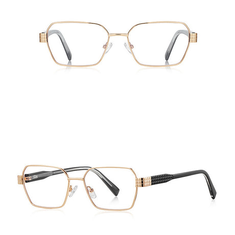 Techsuit Anti-Blue Light Glasses Reflex PC (3161), for Women, Rectangle, Metal Frame, AC Lens, Auriu /Black