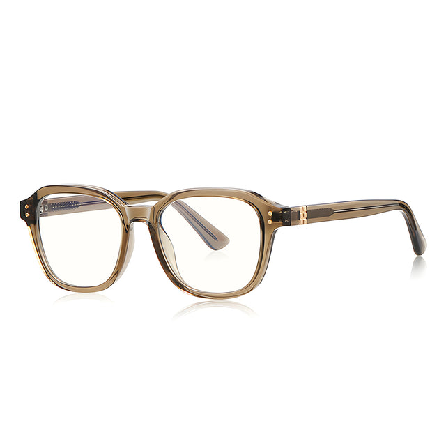 Techsuit Anti-Blue Light Glasses Reflex PC (2227), for Men, Round, TR90&Metal Frame, AC Lens, Transparent /Brown