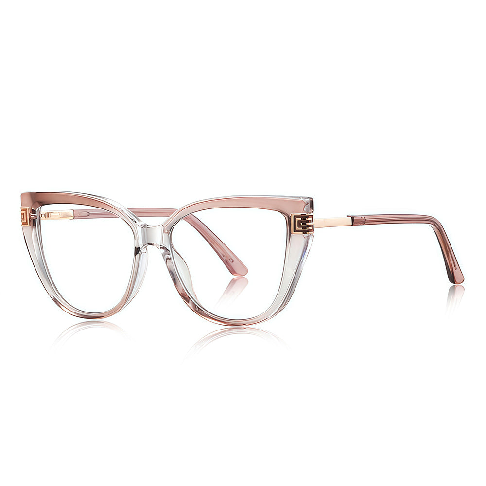 Techsuit Anti-Blue Light Glasses Reflex PC (2259), for Women, Oversized, TR90&Metal Frame, AC Lens, Transparent /Warm Rose