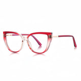 Techsuit Anti-Blue Light Glasses Reflex PC (2259), for Women, Oversized, TR90&Metal Frame, AC Lens, Transparent /Red