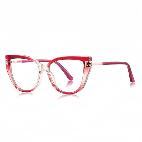 Techsuit Anti-Blue Light Glasses Reflex PC (2259), for Women, Oversized, TR90&Metal Frame, AC Lens, Transparent /Red