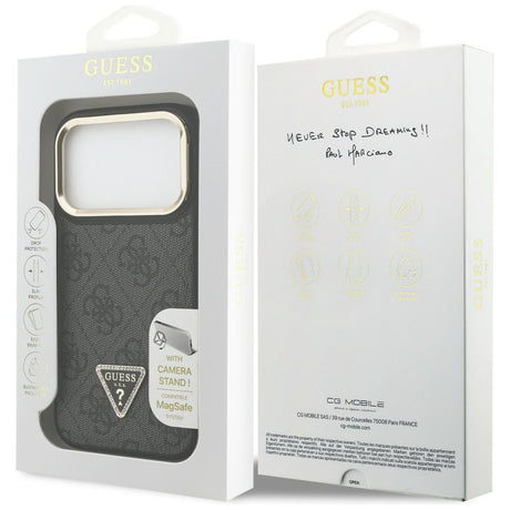Husa de protectie Guess Hardcase 4G Triangle Logo MagSafe with Stand Camera (GUHMP17LPCS4GPTK) compatibil cu iPhone 17 Pro, Negru
