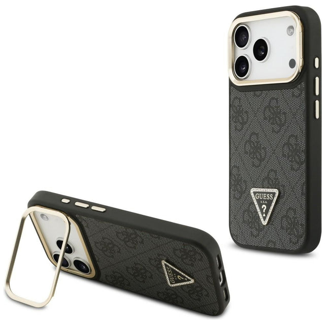 Husa de protectie Guess Hardcase 4G Triangle Logo MagSafe with Stand Camera (GUHMP17LPCS4GPTK) compatibil cu iPhone 17 Pro, Negru