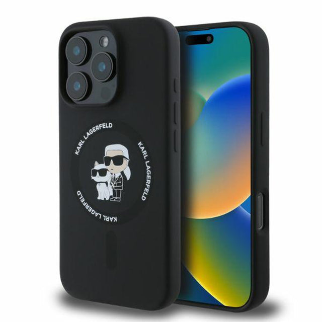 Husa de protectie Karl Lagerfeld Silicone KC Body Ring MagSafe (KLHMP16XSCMKCRHK) compatibil cu iPhone 16 Pro Max, Negru