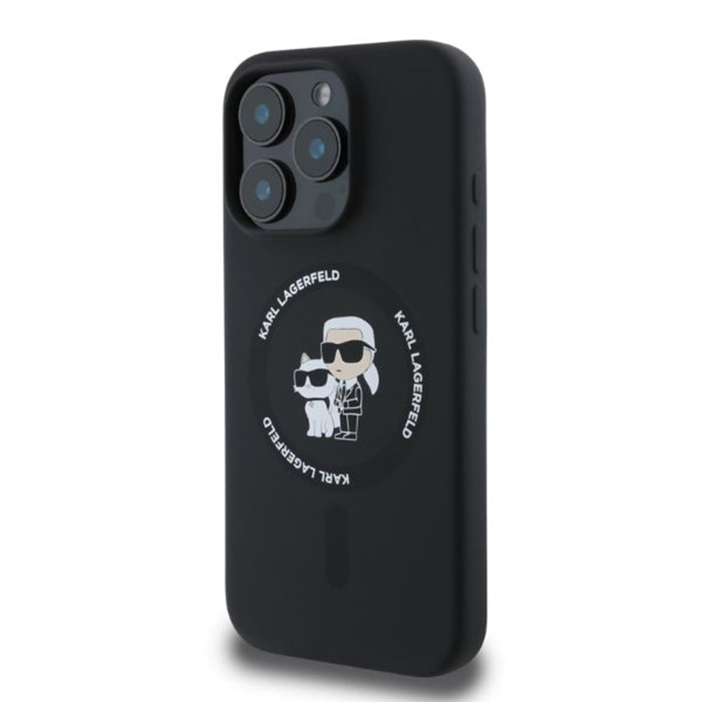 Husa de protectie Karl Lagerfeld Silicone KC Body Ring MagSafe (KLHMP16XSCMKCRHK) compatibil cu iPhone 16 Pro Max, Negru
