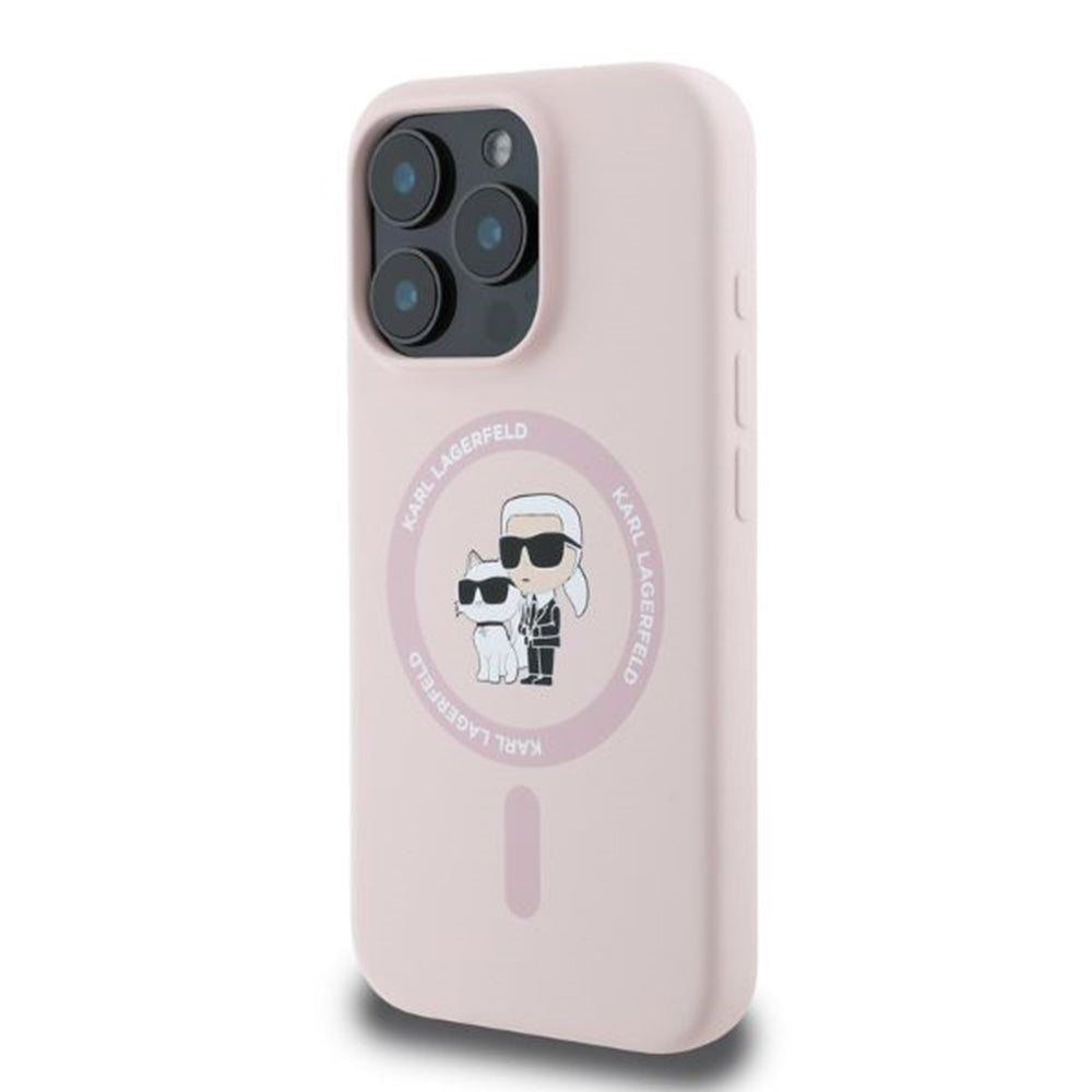 Husa de protectie Karl Lagerfeld Silicone KC Body Ring MagSafe (KLHMP16XSCMKCRHP) compatibil cu iPhone 16 Pro Max, Roz