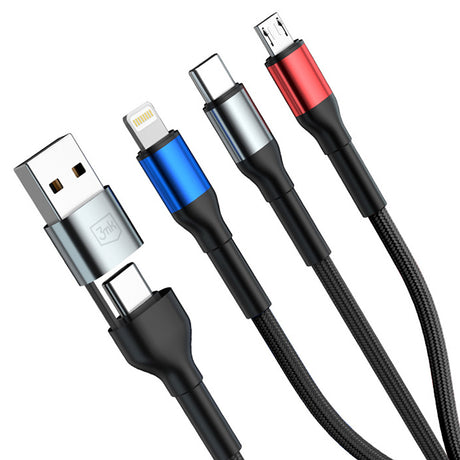 Cablu 3mk Hyper N-Series 6in1, USB-C/USB Male, USB-C Female to USB-C, Lightning, Micro, 18W, 9V/2A, 1.2m, Negru