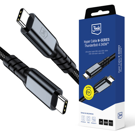Cablu 3mk Hyper N-Series, Thunderbolt 4, 48V/5A, 40Gb/s, 240W, 8K@60Hz, 1m, Negru