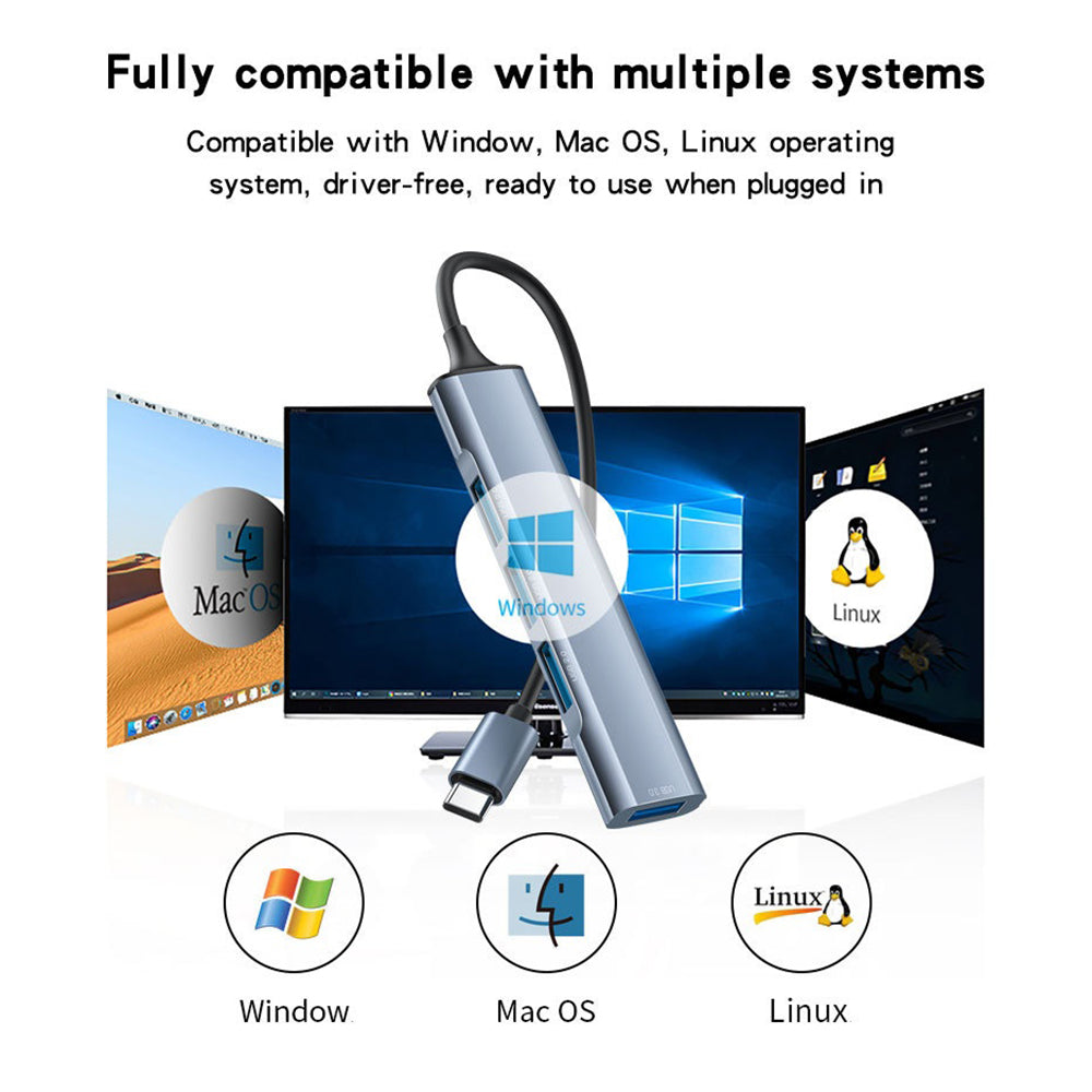 Hub/Dock Yesido Docking Station 4in1 (HB17), Type-C to 1x USB3.0, 3x USB2.0, Plug&Play, 5Gbps, Aluminum Alloy, Gri