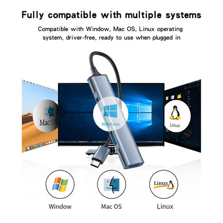 Hub/Dock Yesido Docking Station 4in1 (HB17), Type-C to 1x USB3.0, 3x USB2.0, Plug&Play, 5Gbps, Aluminum Alloy, Gri