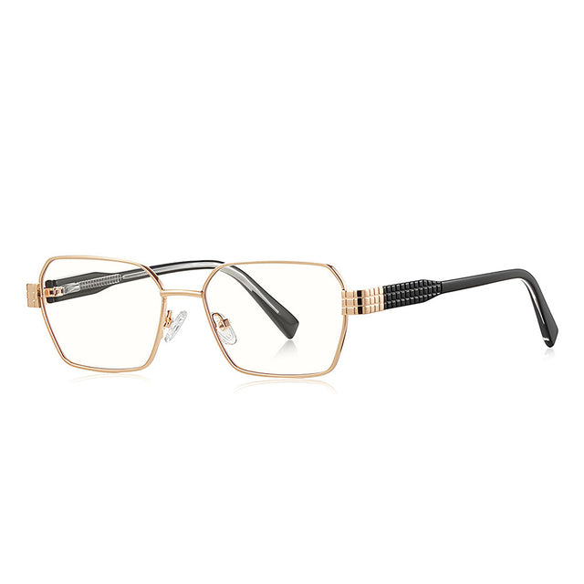 Techsuit Anti-Blue Light Glasses Reflex PC (3161), for Women, Rectangle, Metal Frame, AC Lens, Auriu /Black