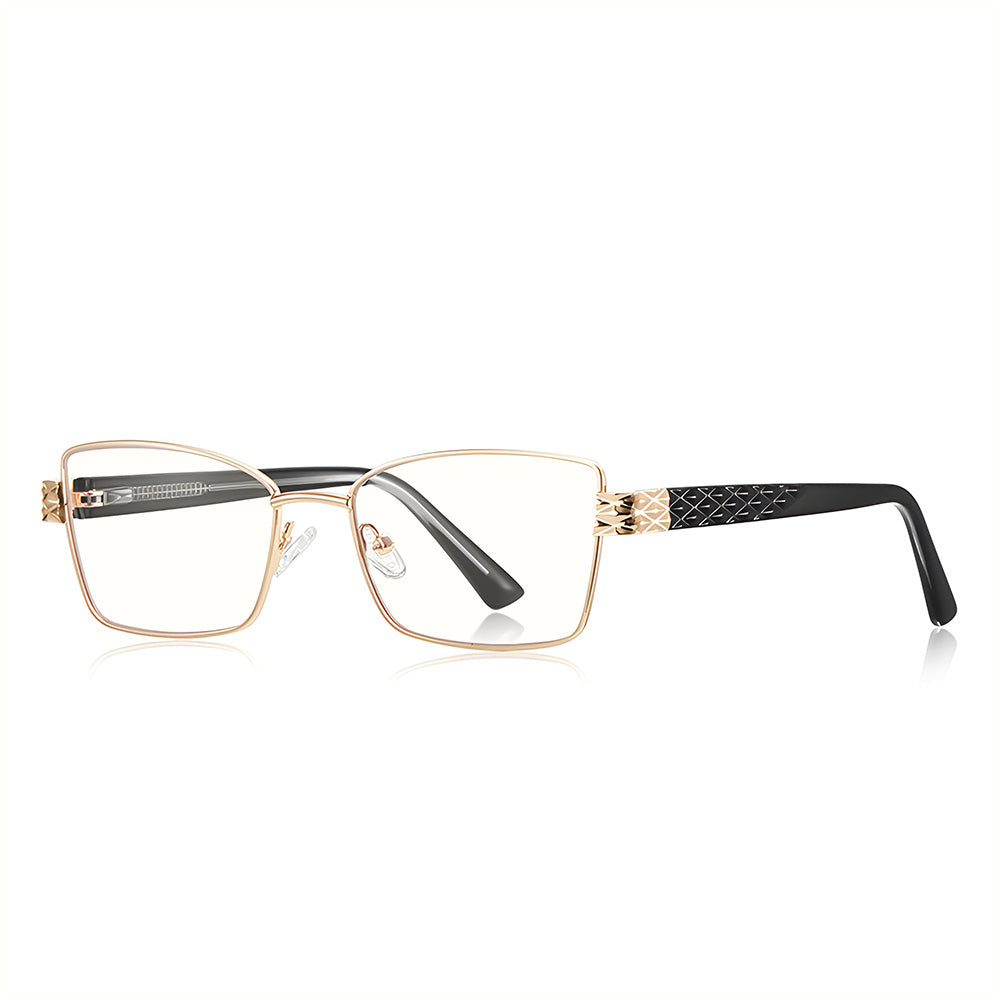 Techsuit Anti-Blue Light Glasses Reflex PC (3171), for Women, Rectangle, Metal Frame, AC Lens, Auriu /Black