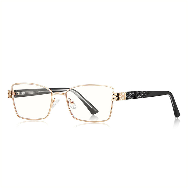 Techsuit Anti-Blue Light Glasses Reflex PC (3171), for Women, Rectangle, Metal Frame, AC Lens, Auriu /Black