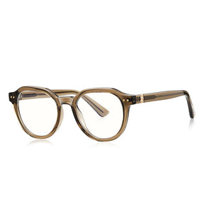 Techsuit Anti-Blue Light Glasses Reflex PC (2228), Round, TR90&Metal Frame, AC Lens, Transparent /Brown