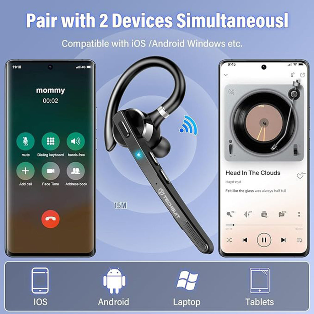 Casti Techsuit Premium Bluetooth Headset TalkZen (G9), HandsFree, BT5.1, Dual Noise Cancelling Microphone, 500mAh, 72hrs, Negru